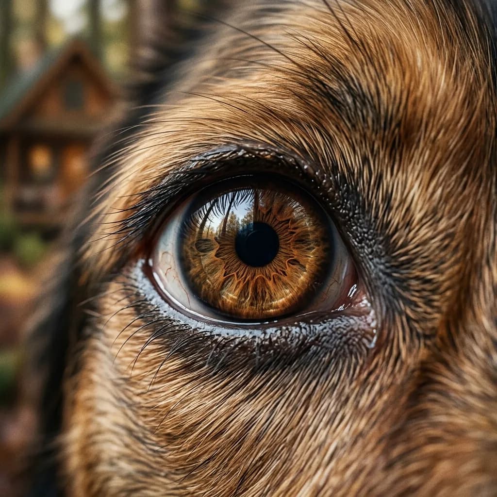 A macro shot of a dog's eye