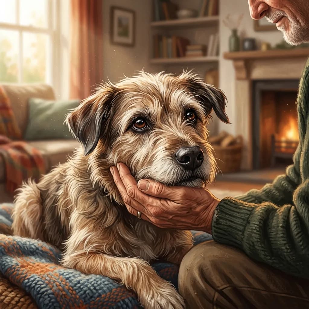 A loyal dog resting its head on a hand