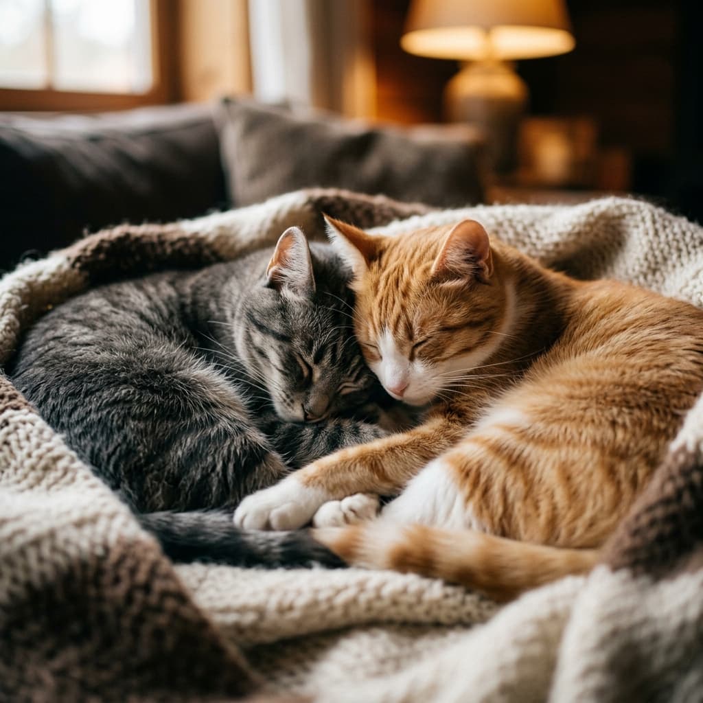 Bonded cats sleeping