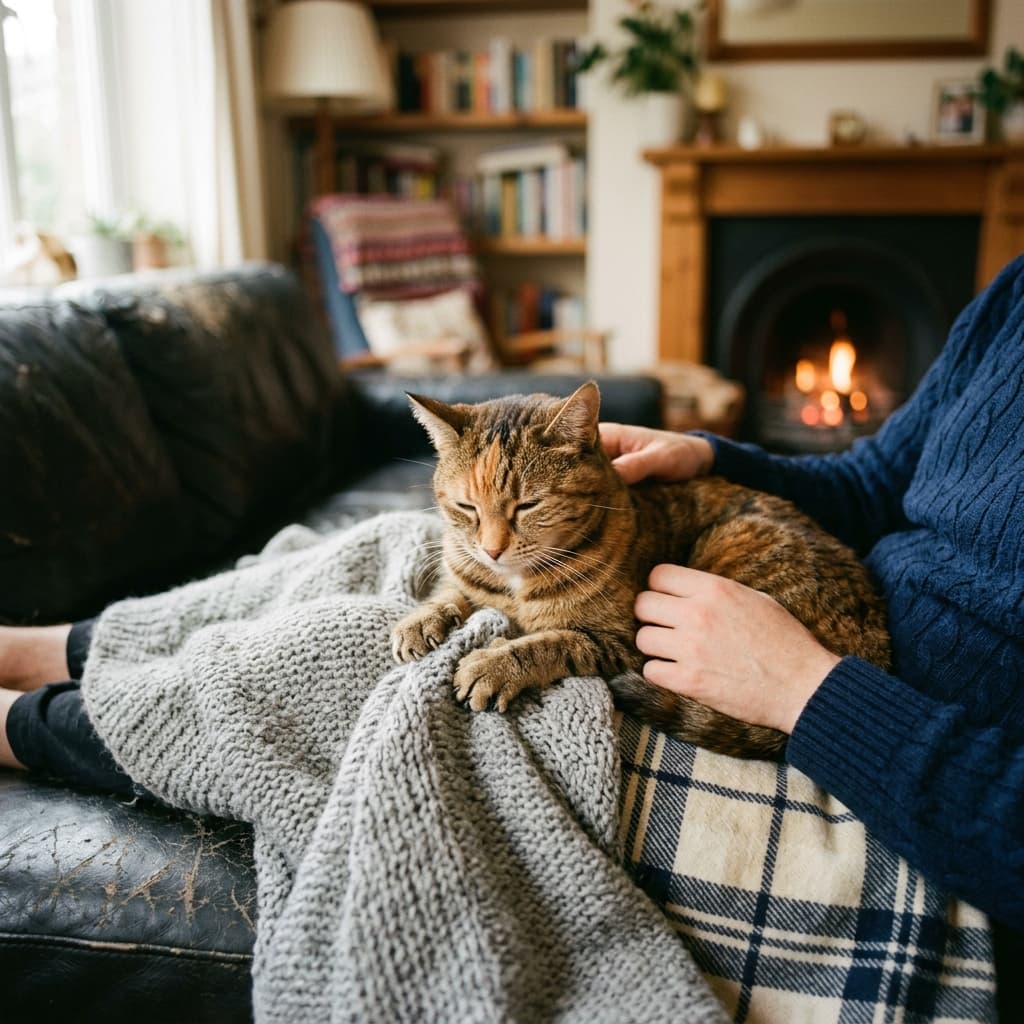 Cat kneading on lap