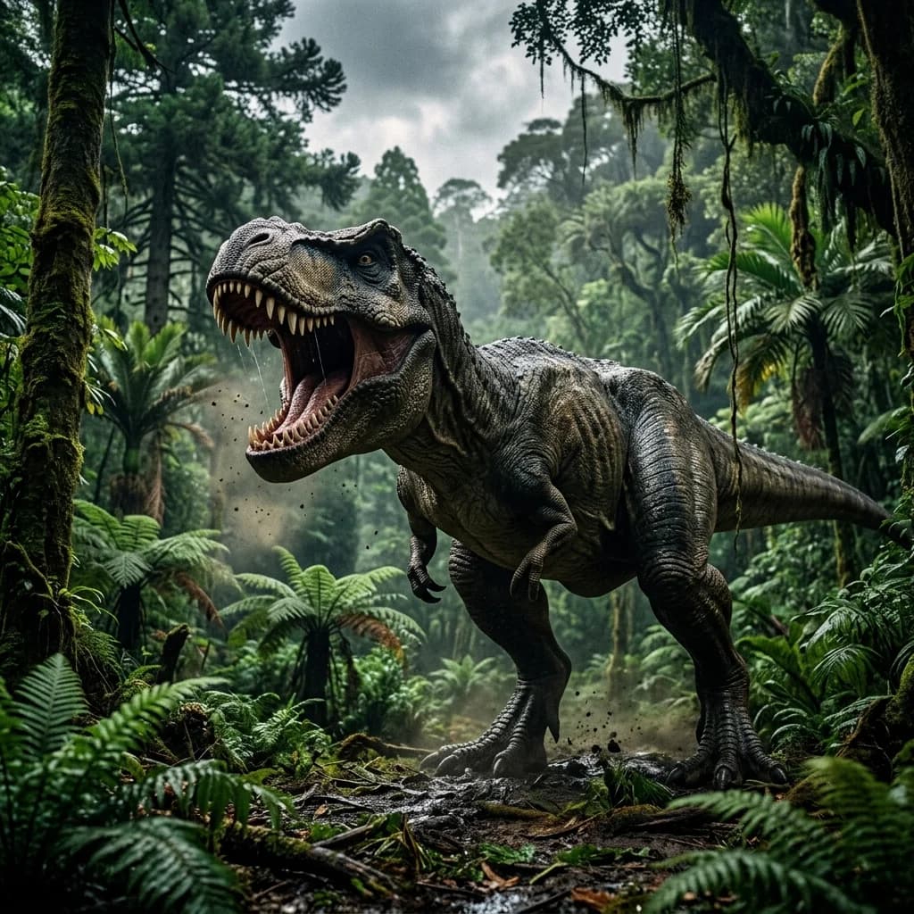 Sabertooth cat hunting in Pleistocene forest