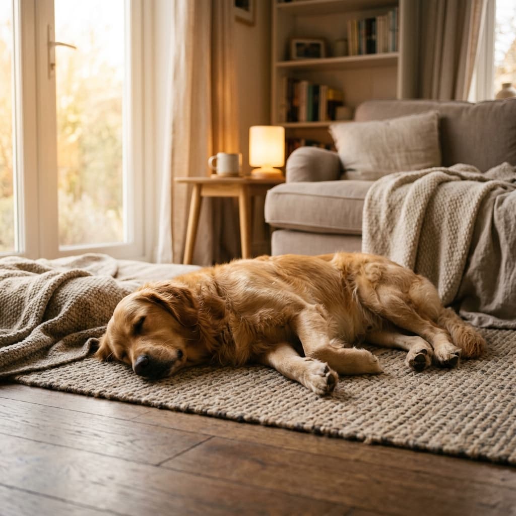 Dog calming on mat