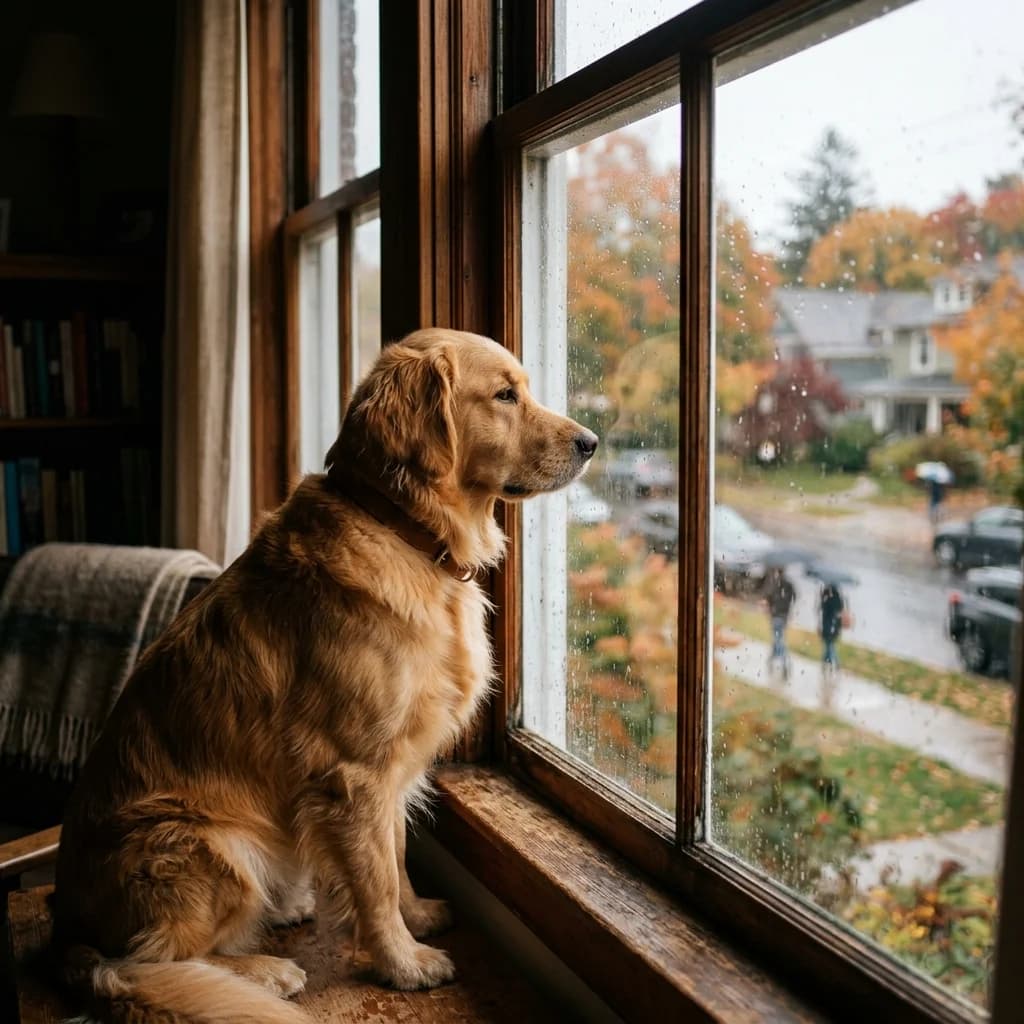 A dog looking out a window