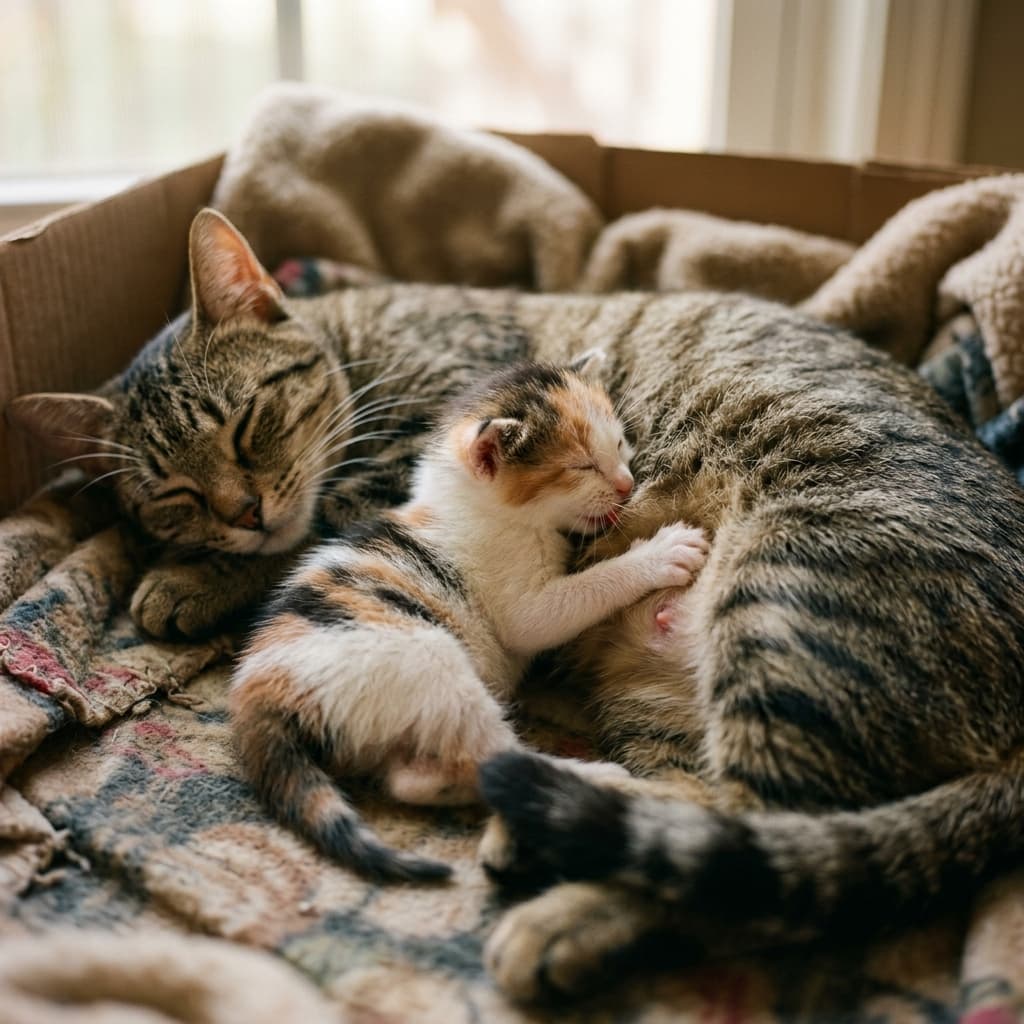 Kitten nursing from mother