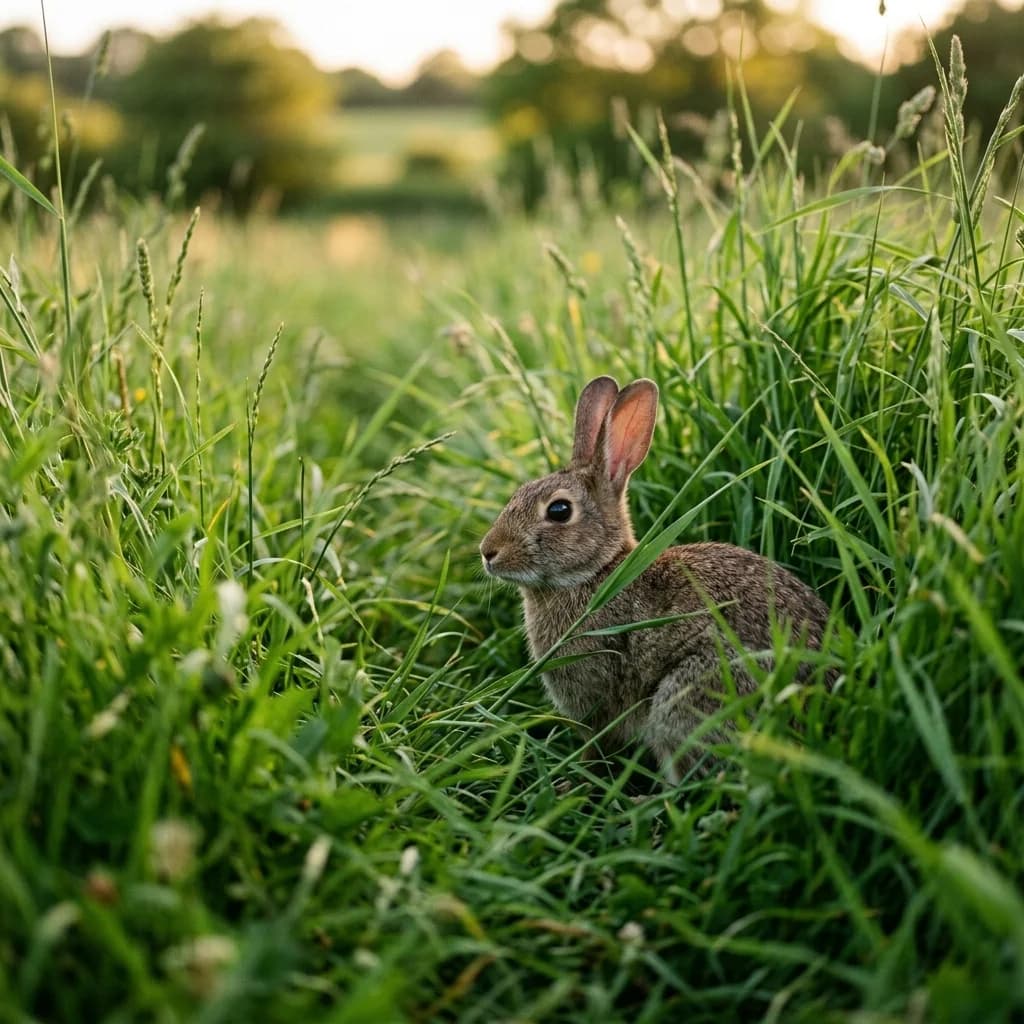 A wild rabbit in the grass