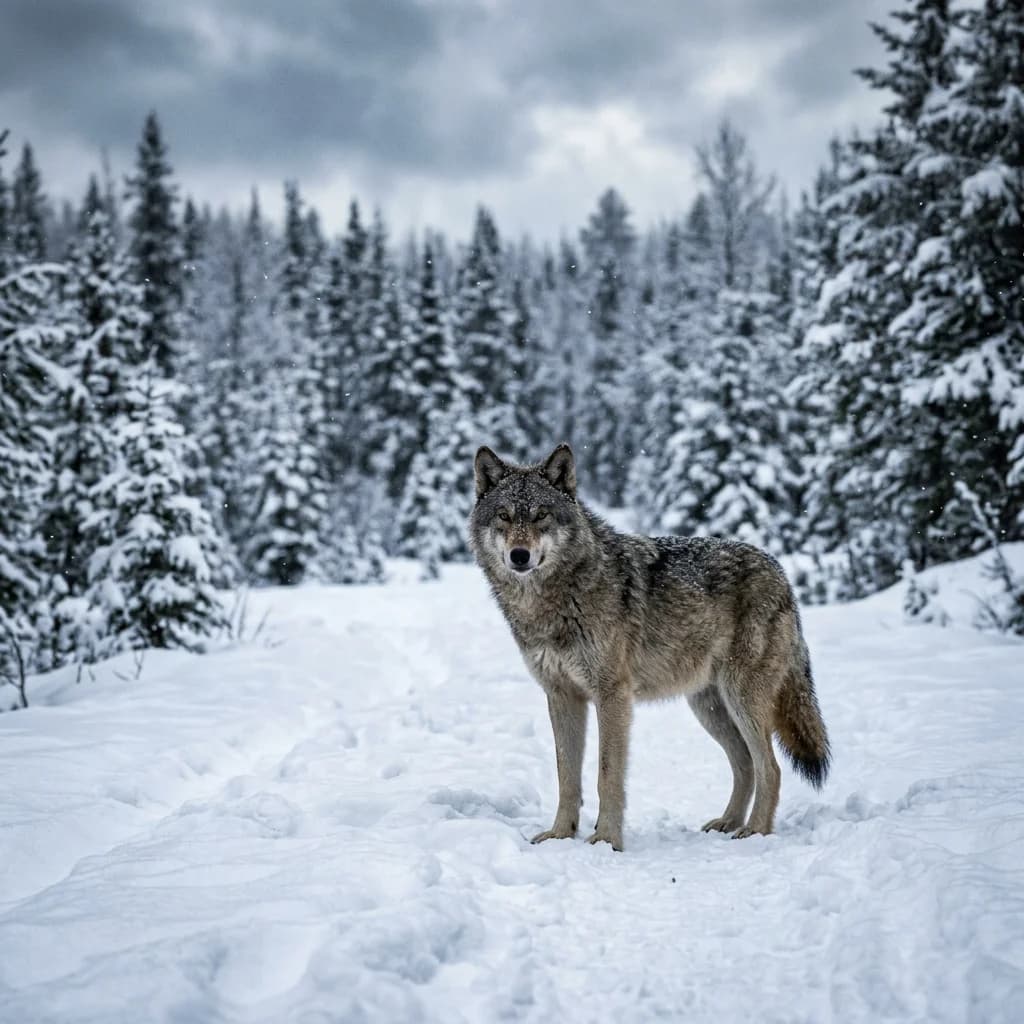 A lone wolf in the snow