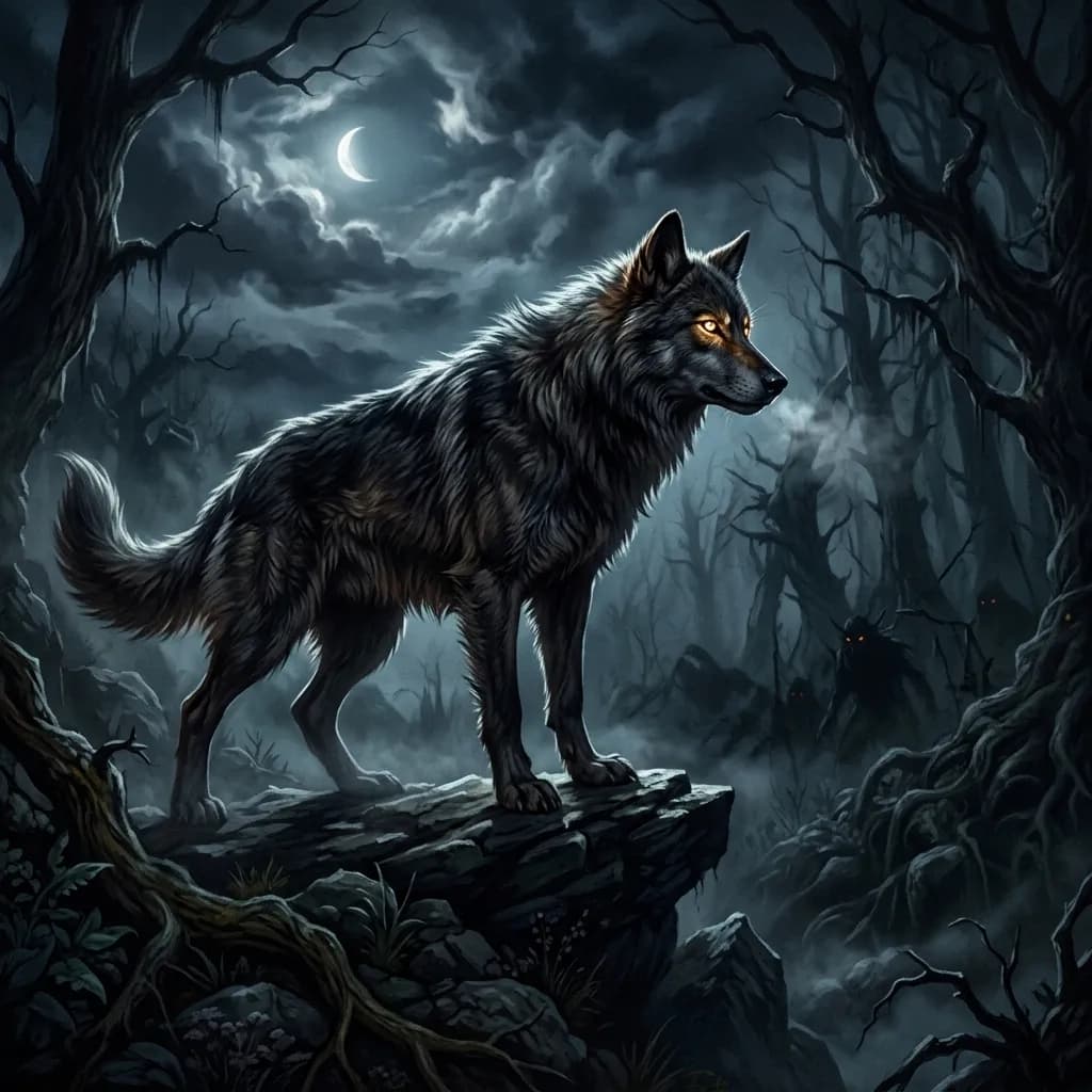 Sci-fi hero with alien wolf companion